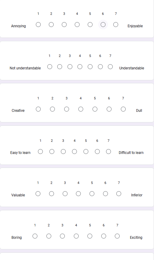 A screenshot of the google forms (link in the caption) containing the UEQ.